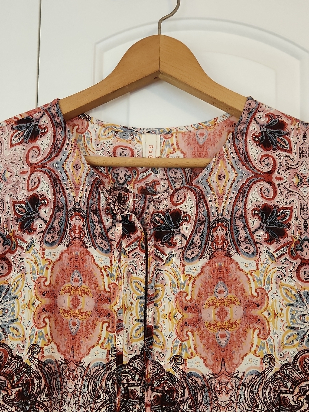 Anthropologie Ragu Paisley Print Pink Motif Tiered Maxi Dress Tassels Size M - Picture 6 of 16